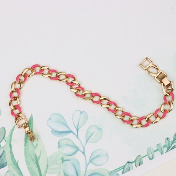 "Rose Gold Pink Enamel Chain Link Bracelet, Bold and Trendy Design, XPBL0757 - Picture 12 of 12